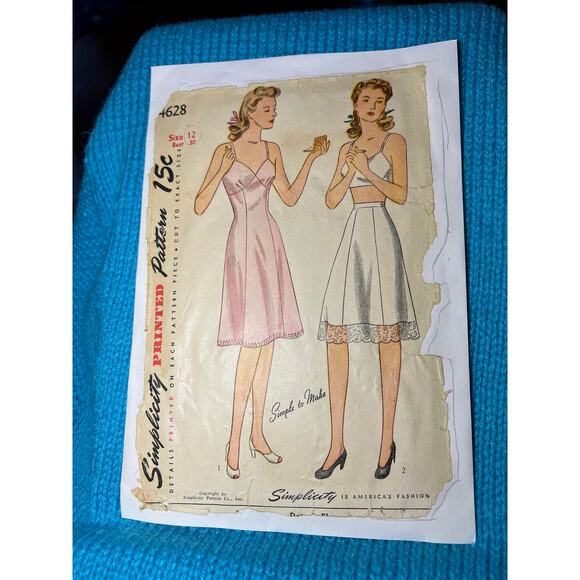 Simplicity 4629 Pattern Womens full slip  half slip 1950s size 12 - Picture 1 of 7